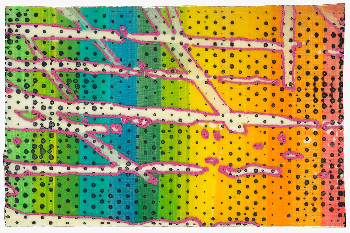 Christine Streuli, 20 Wege zurück nach Haus, 2003, Acryl- und Lackfarbe auf Holz, 18 x 28 cm, Schweizerische Nationalbank, © Christine Streuli, Berlin, Foto: SIK-ISEA, Zürich (Philipp Hitz)